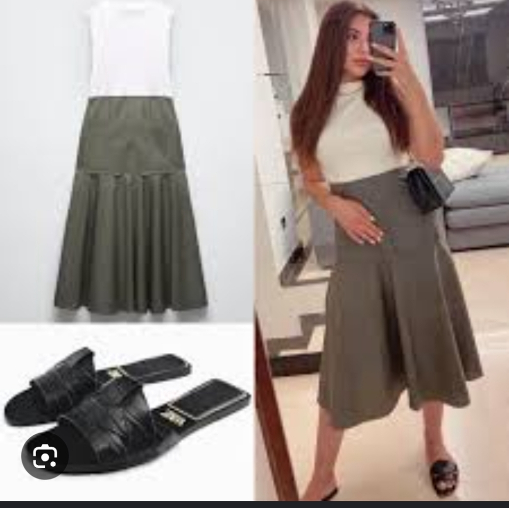 Zara Olive Green Midi Skirt
